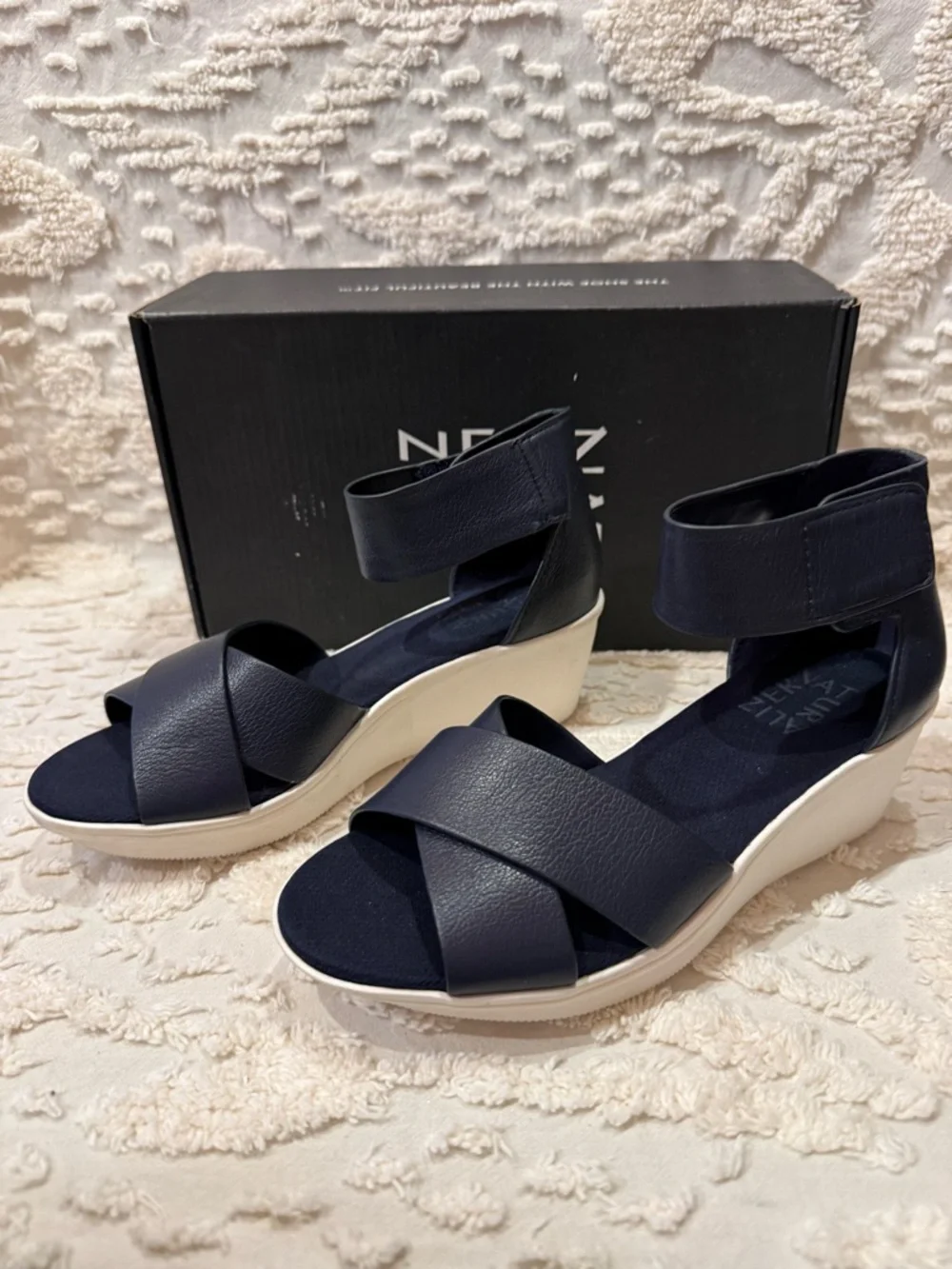 Naturalizer Navy Crisscross Ankle-Strap Wedge Sandals#633